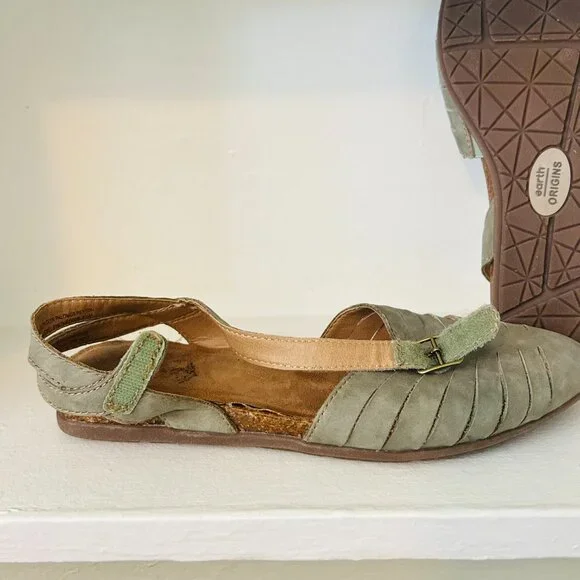 Earth Origins Sandals Womens Size 8.5 Leather Palomos Peyton Sage Green Shoe - Picture 9 of 11